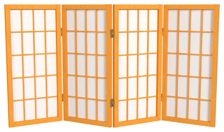 2' Tall Desktop Window Pane Shoji Screen, Honey, 4 Panels