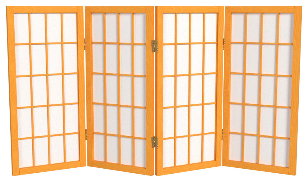 2' Tall Desktop Window Pane Shoji Screen, Honey, 4 Panels