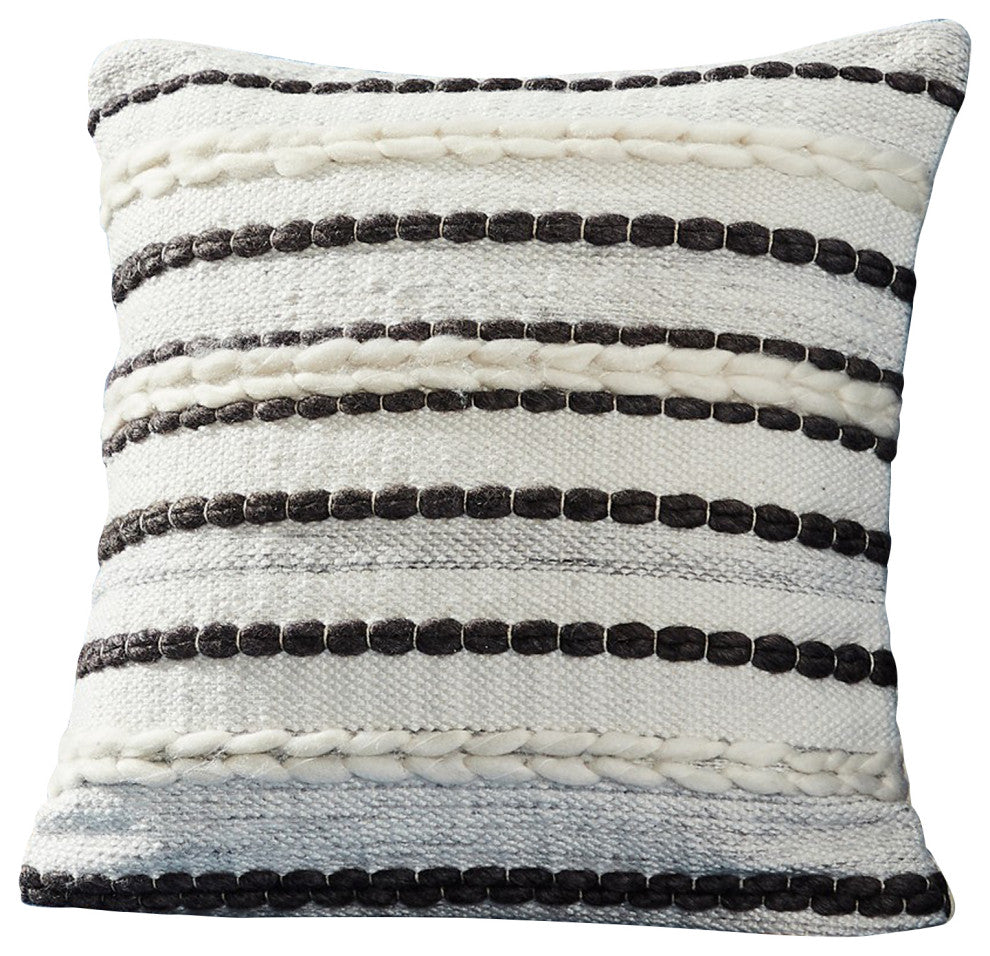 Benzara BM276709 Decorative Throw Pillow Cover, Black Lined Beading, Gray Fabric