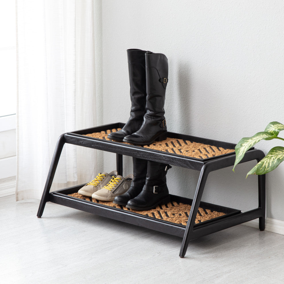 Double-Tier Black Stand With 3-Pair Rubber Boot Trays Galapagos