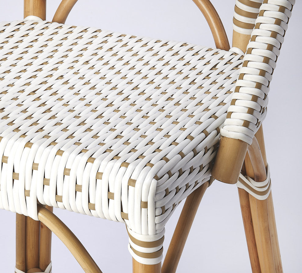 Butler Solstice White and Tan Rattan Counter Stool