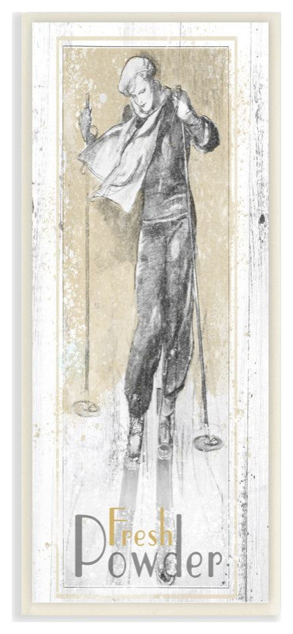 Fresh Powder Vintage Skiing Print Design, 7"x17"
