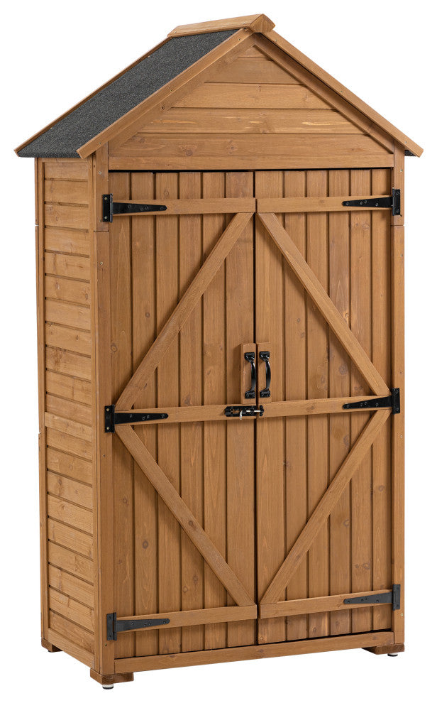 Outdoor Storage Shed with 3 Removable Shelves and Waterproof Roof, Brown