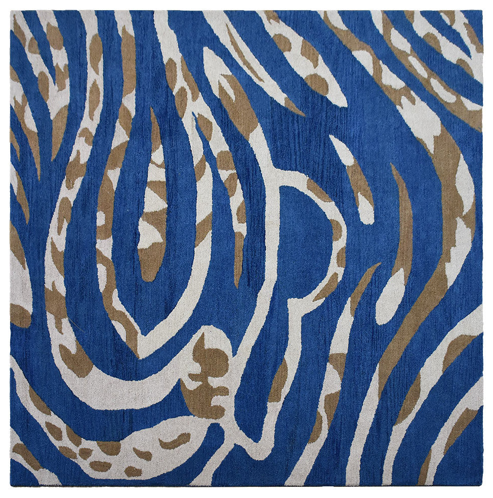 HAND TUFTED WOOL ECO-FRIENDLY AREA RUGS - Square,Blue,Contemporary