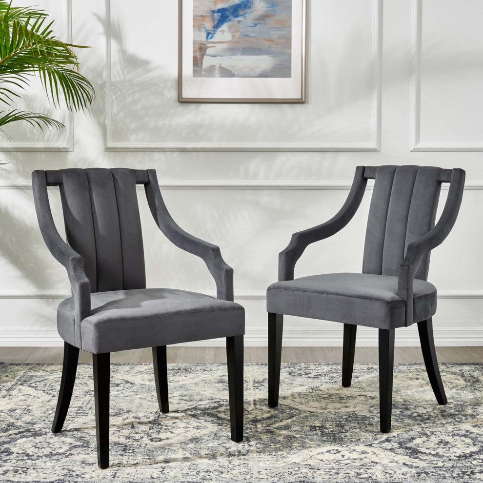 Side Dining Chair, Set of 2, Gray, Velvet, Modern
