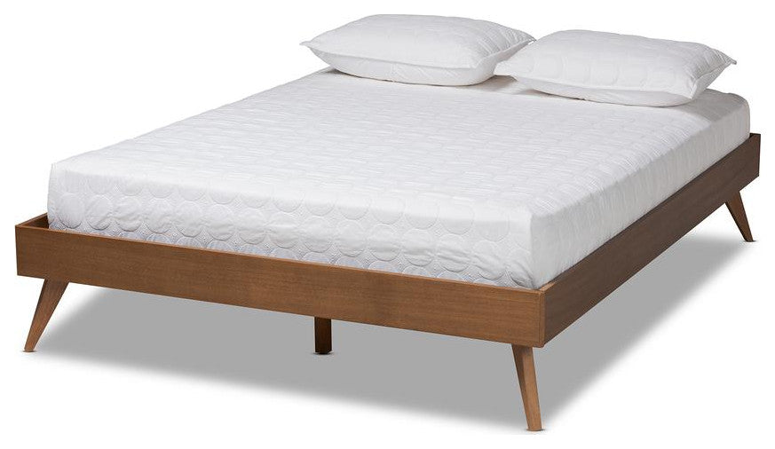 Lissette Mid-Century Modern Walnut Brown Wood Queen Size Platform Bed Frame