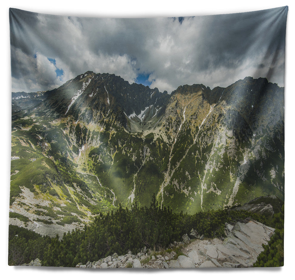 Panoramic Vista Over Mountains Landscape Wall Tapestry, 39"x32"