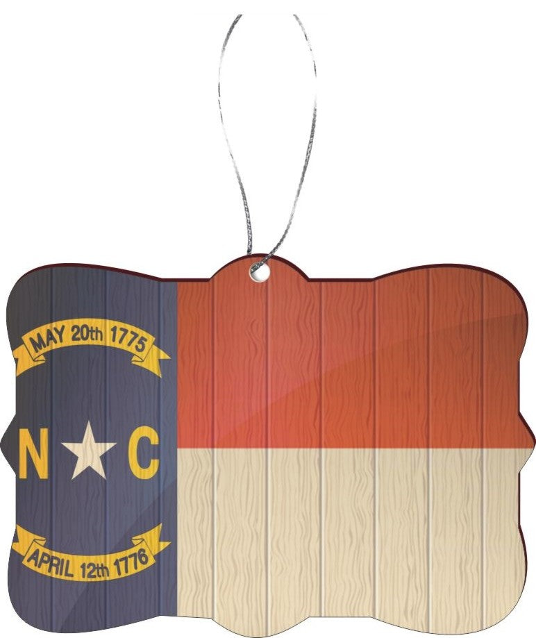 New Carolina Flag on Distressed Wood Design Rectangle Christmas Tree Ornament