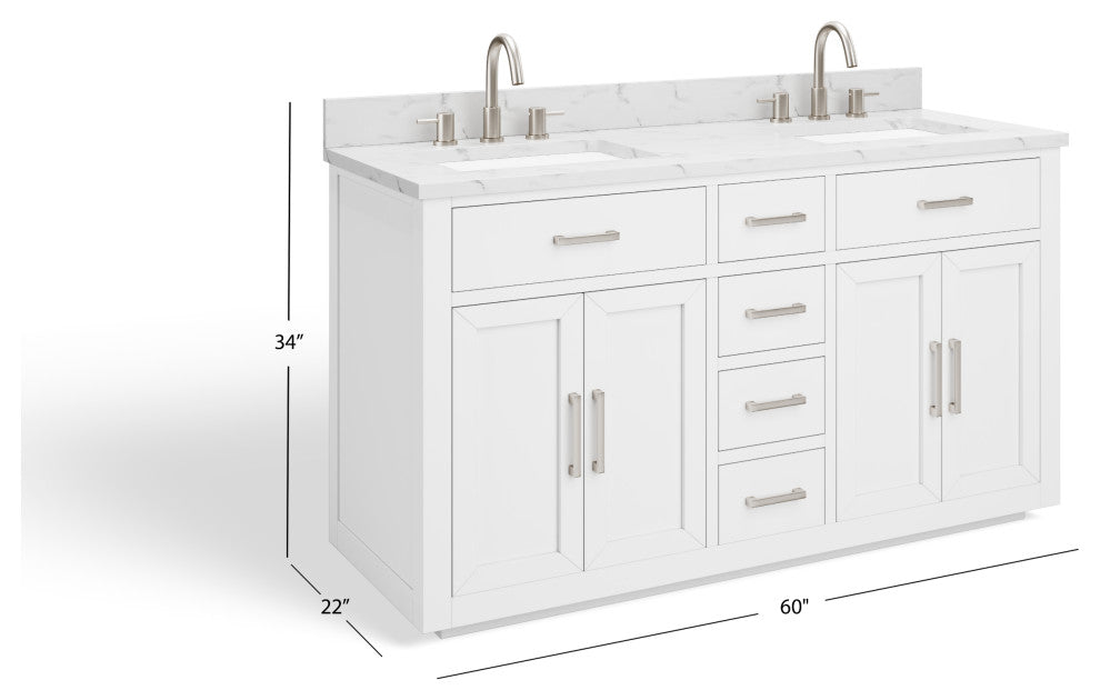 The Wyatt Bathroom Vanity, White, 60", Double Sink, Freestanding