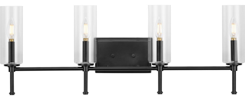 Elara Collection 31.65, 4-Light Matte Black Clear Glass Vanity Light