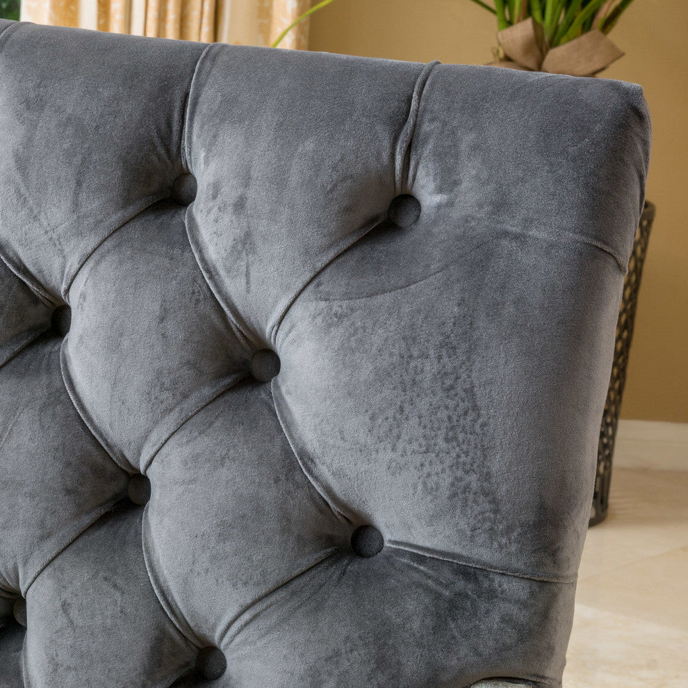 GDF Studio Myrtle Contemporary Velvet Tufted Dining Arm Chair, Charcoal and Oak