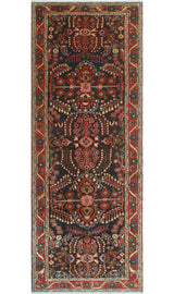 Fine Vintage Distressed Nasser Navy/Red Runner, 3'6 x 10'2