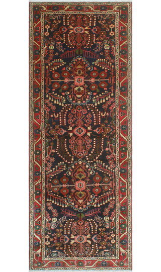 Fine Vintage Distressed Nasser Navy/Red Runner, 3'6 x 10'2