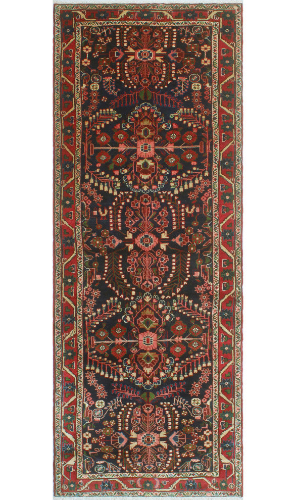 Fine Vintage Distressed Nasser Navy/Red Runner, 3'6 x 10'2