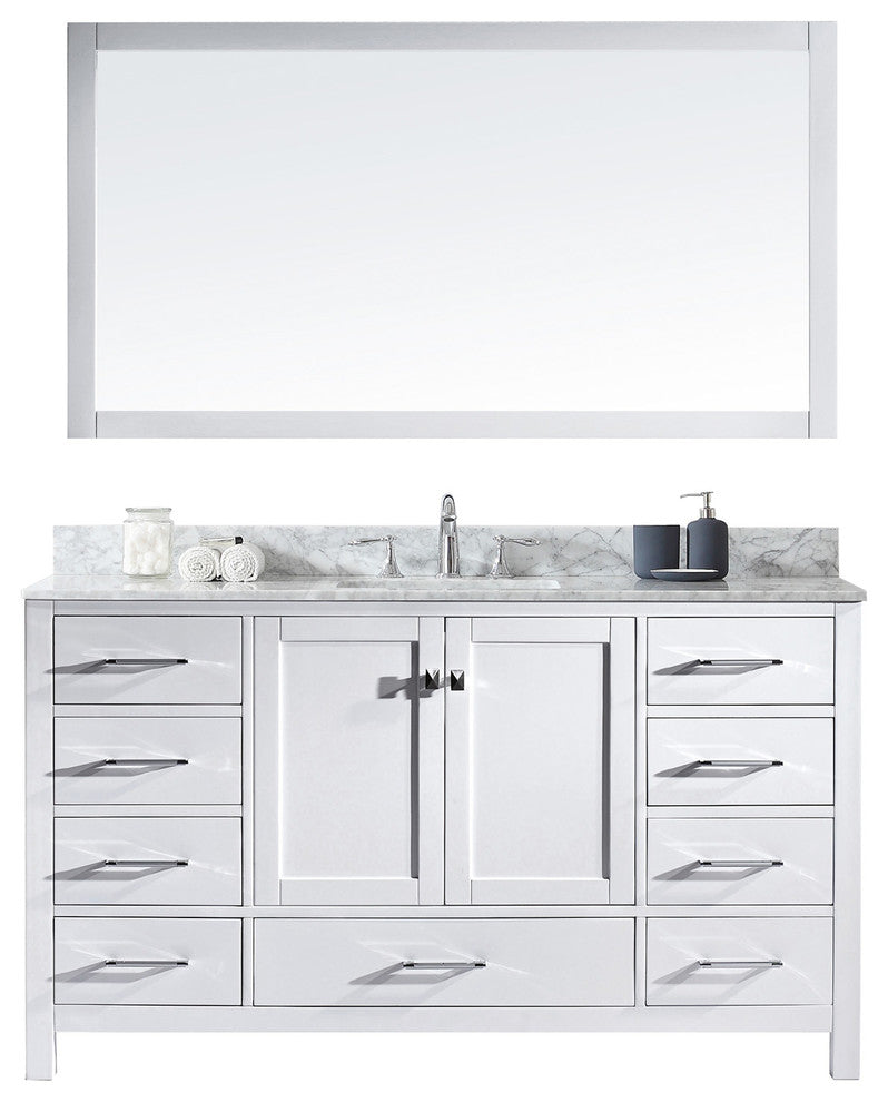 Caroline Avenue 60" Vanity, White, Square Sink