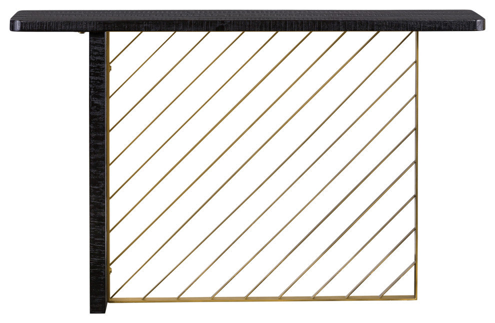 Benzara BM236340 Wooden Console Table With Metal Accents, Gold and Black