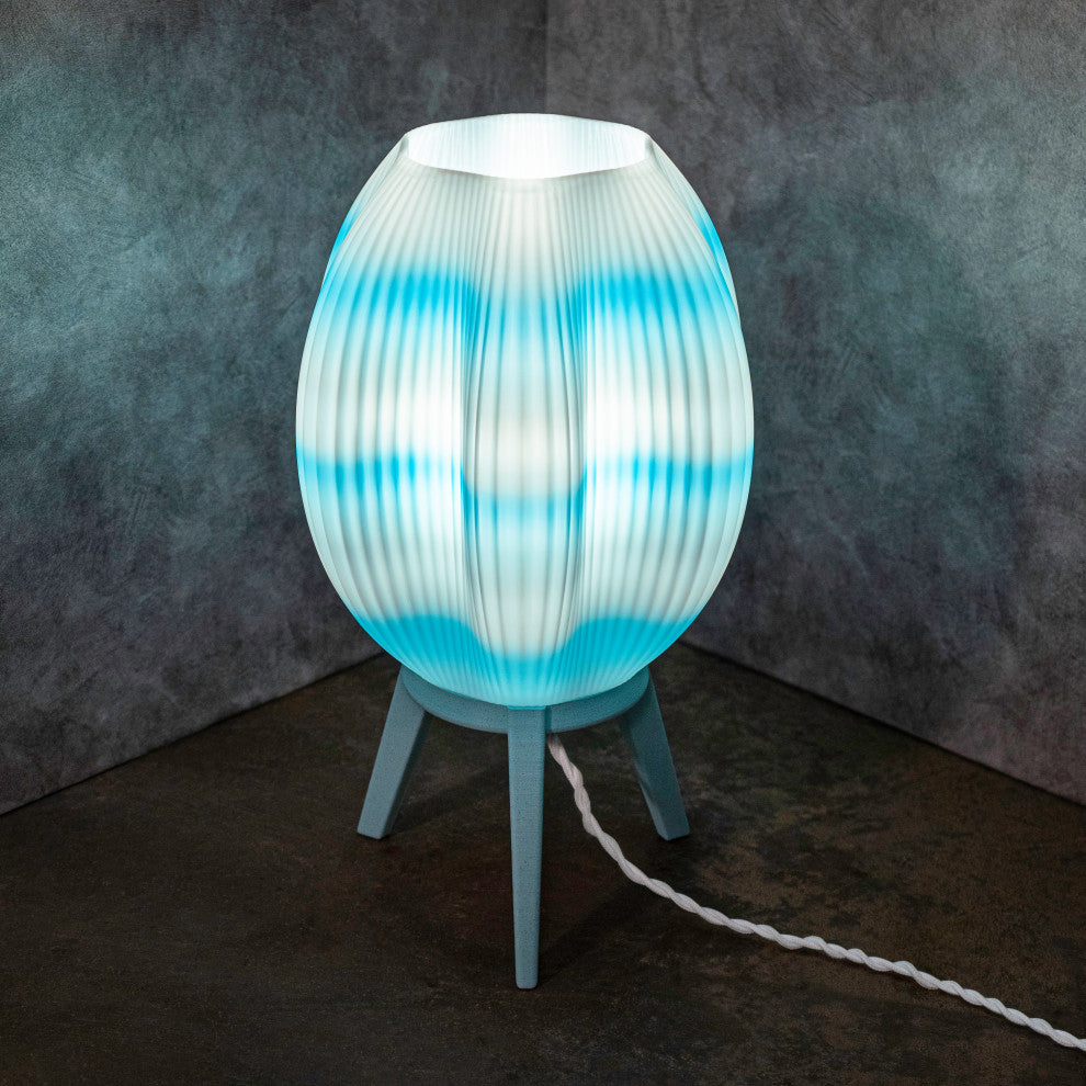 Wavy 16.5" Plant-Base PLA Dimmable LED Table Lamp, Blue/White