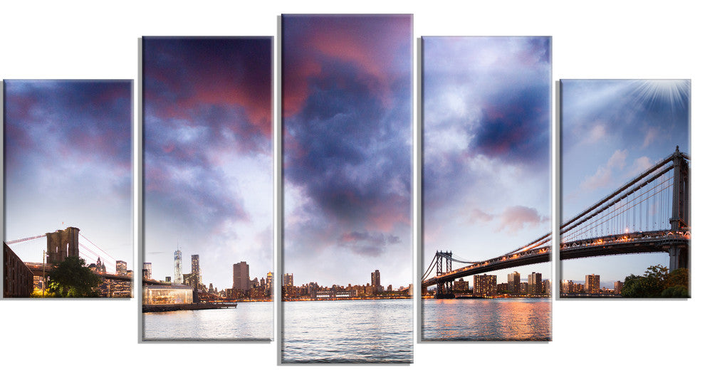 "Brooklyn Bridge Over East River" Canvas Print60"x32", 5-Panels