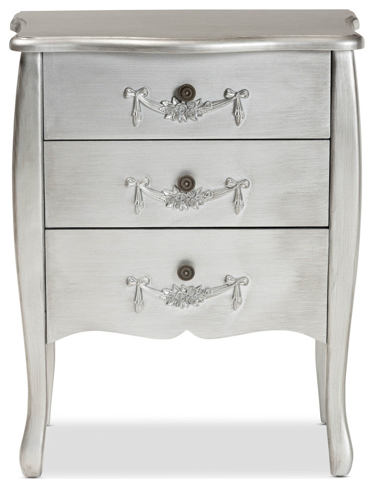 Eliya Traditional Brushed Silver Finished Wood 3-Drawer Storage Cabinet