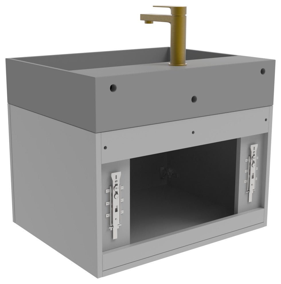 CastelloUSA Amazon 24" Wall Mounted Bathroom Vanity Set, Gray, Gray Top, Gold