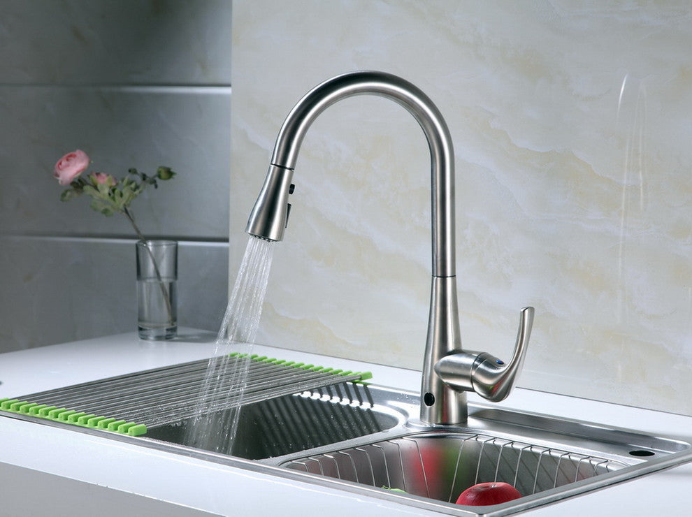 Runfine Hands Free Single-Handle, Pull-Down Sprayer Kitchen Faucet, Nickel