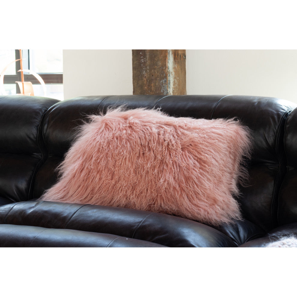 Contemporary Lamb Fur Pillow Rect. Pink - Pink