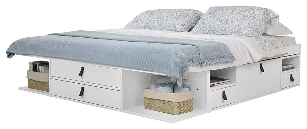 Memomad Bali Storage Platform Bed with Drawers (Queen Size, Off White)
