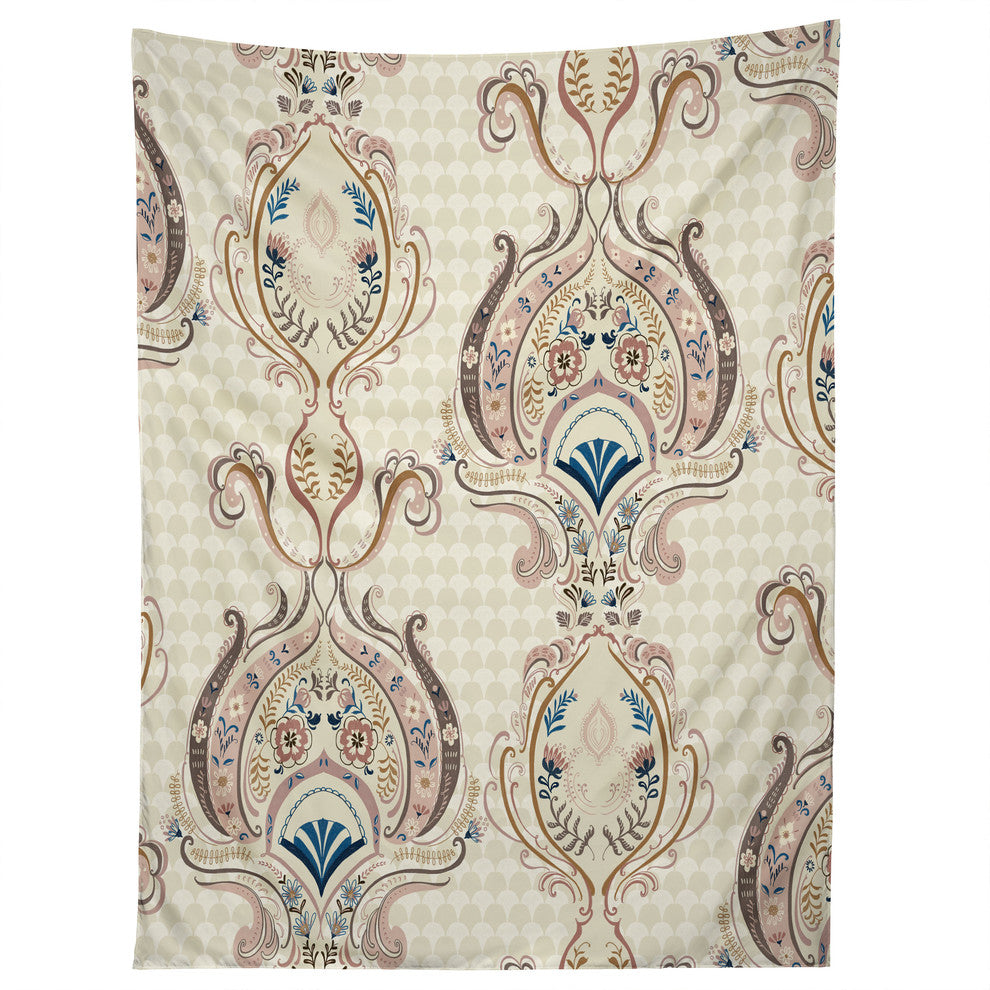 Pimlada Phuapradit Pink And Off White Floral Damasks Tapestry