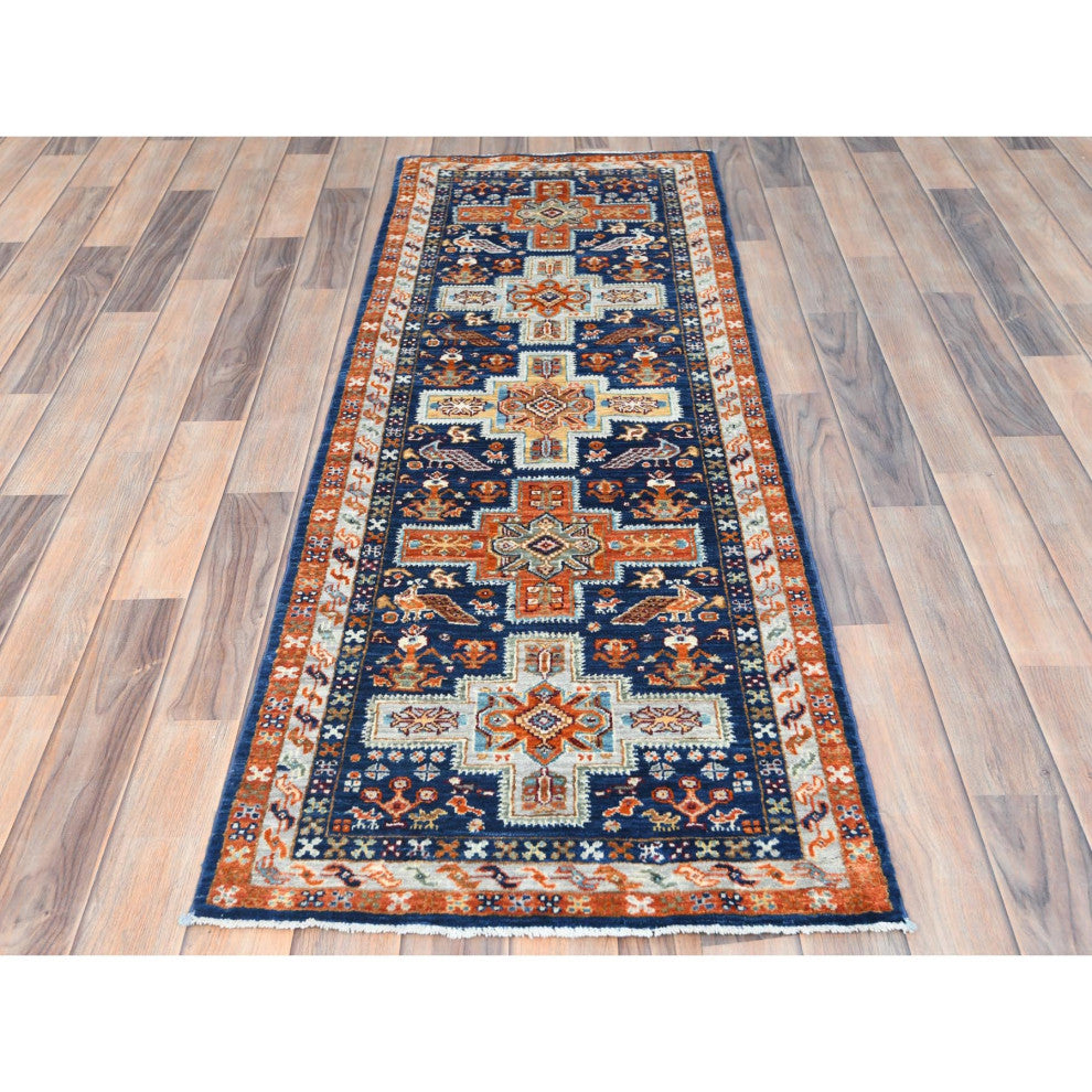 Delft Blue Armenian Inspired Wool Hand Knotted Runner Oriental Rug, 2'1"x5'10"