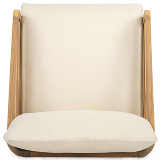 GDF Studio Outdoor Acacia Wood Club Chair with Waterproof Cushions, Teak Finish/Beige Cushion, Single