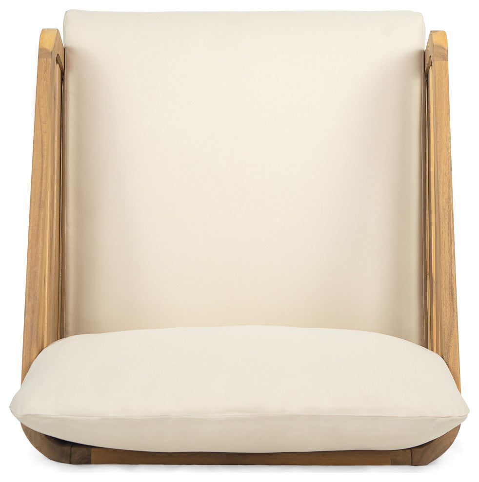 GDF Studio Outdoor Acacia Wood Club Chair with Waterproof Cushions, Teak Finish/Beige Cushion, Single
