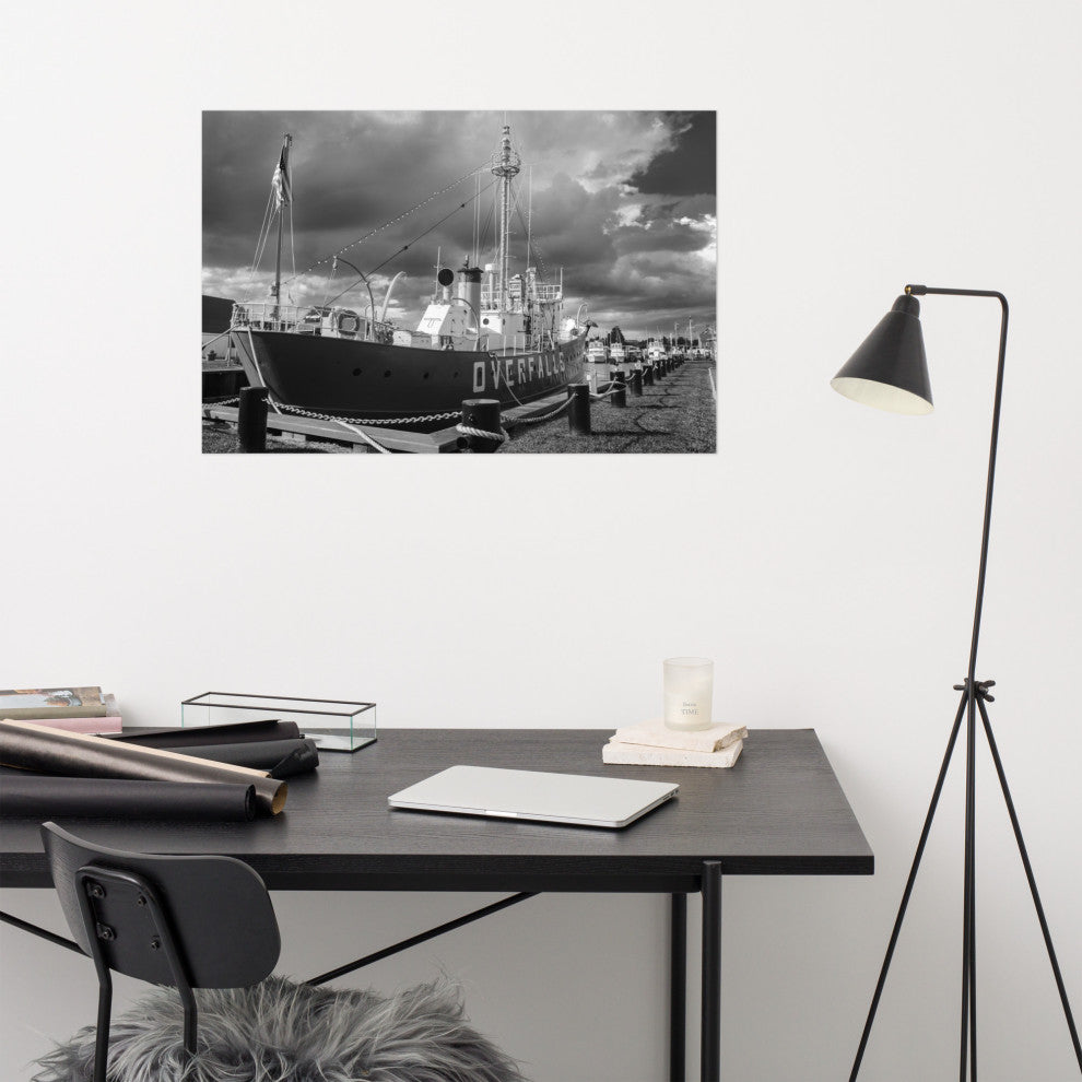 Overfalls Lightship Landscape Photo Black and White Unframed Wall Art Print, 24" X 36"