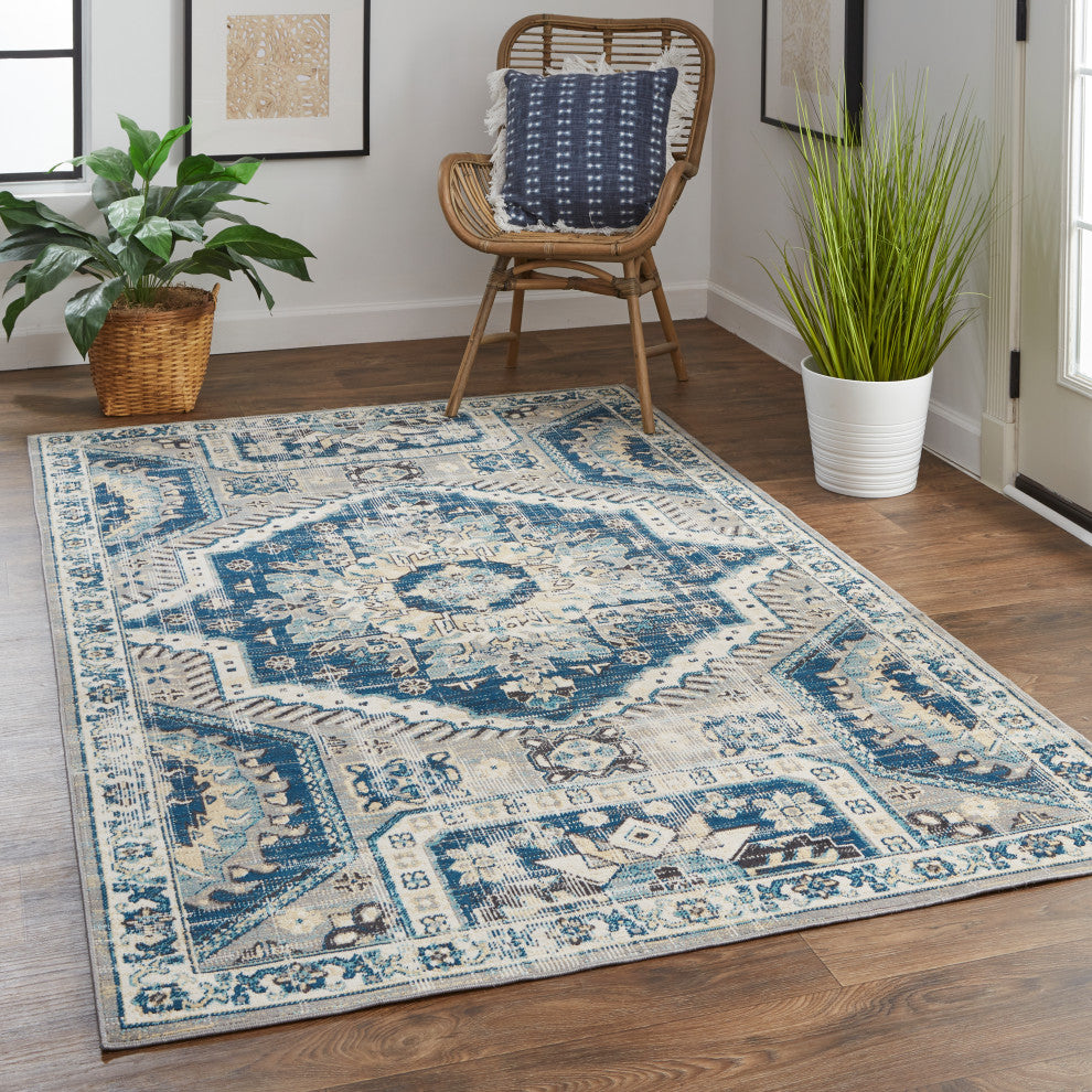 Weave & Wander Kezia Rug, Classic Blue/Opal Gray, 7ft-9in x 10ft-6in