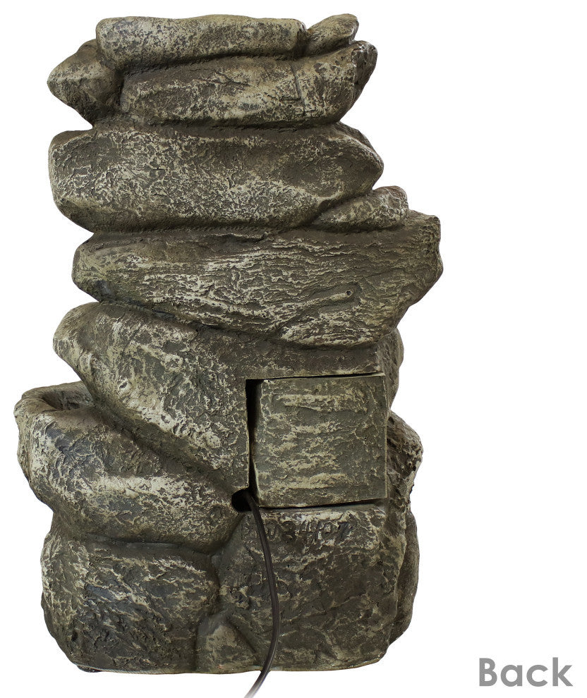Sunnydaze 6 Tier Stone Falls Tabletop Indoor Water Fountain With LED, 15"