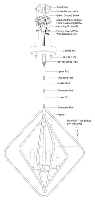 Vaxcel Lighting P0389 Brady 4 Light 22"W Candle Style Chandelier - Black /