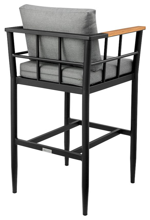 Outdoor Patio Counter or Bar Height Bar Stool in Aluminum and Teak