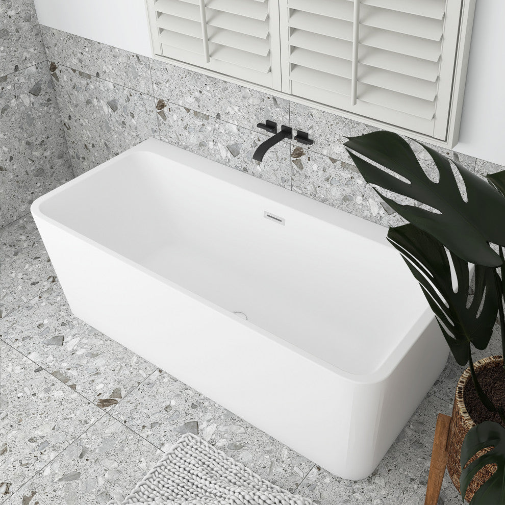 Acrylic Freestanding Flat Bottom Soaking Bathtub in White, 60*28"