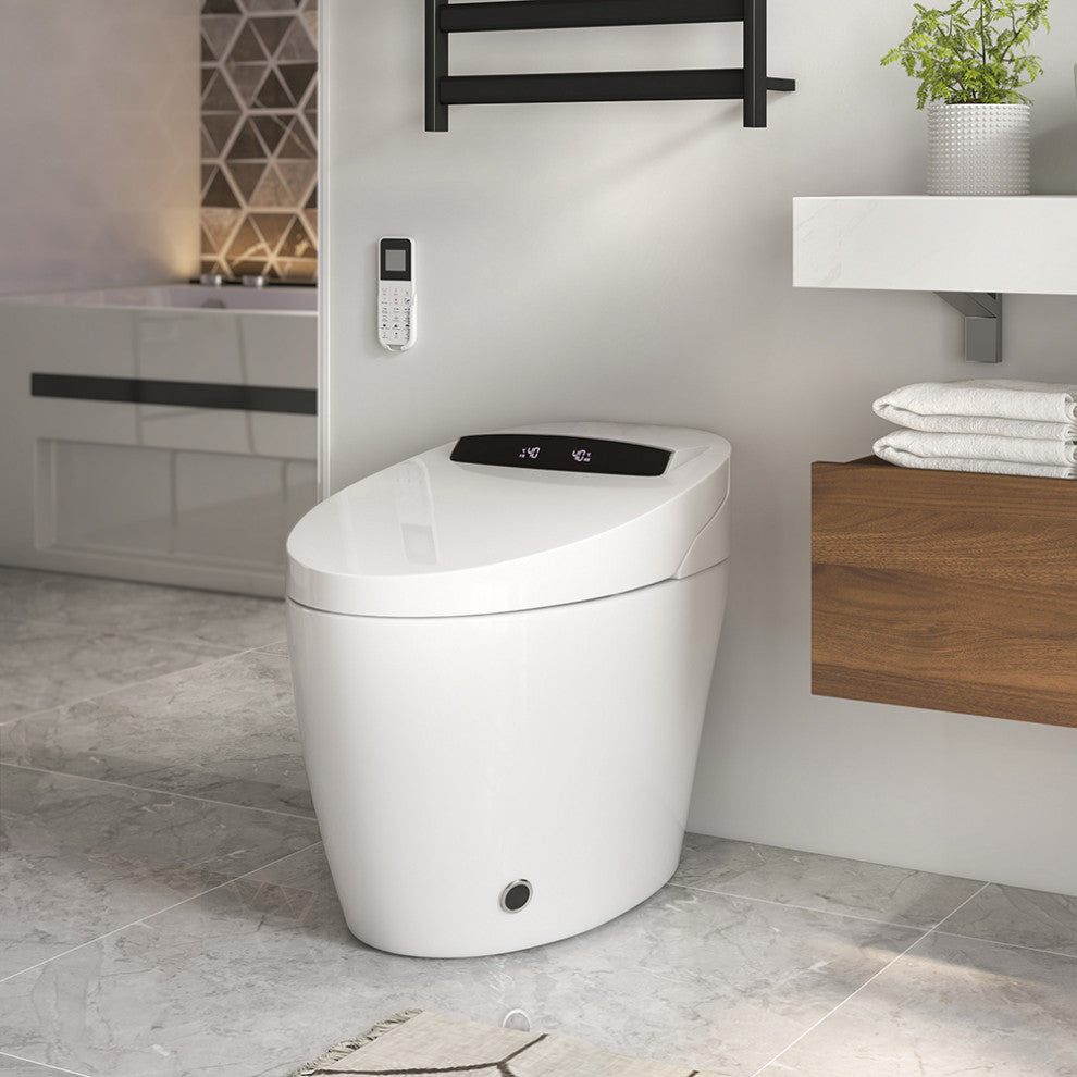 Modern Smart One-Piece 1.28 GPF Floor Mount Automatic Toilet & Bidet with Seat, White, Standard