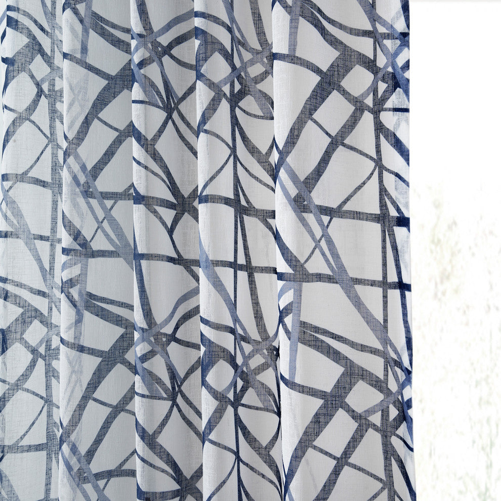 Matrix Printed Sheer Curtain Single Panel, Blue, 50"x96"