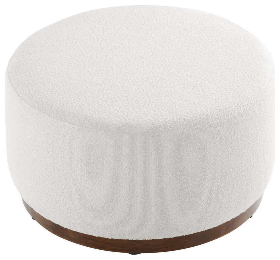 Tilden Large 29" Round Boucle Upholstered Ottoman, Cloud Walnut