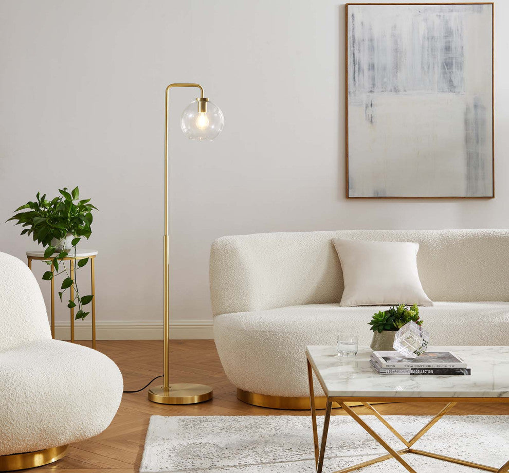 Silo Glass Globe Glass and Metal Floor Lamp, Satin Brass