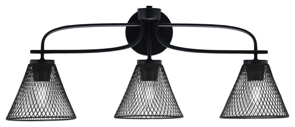 Cavella 3 Light Bath Bar, Matte Black Finish, 7" Matte Black Mesh Metal Shades
