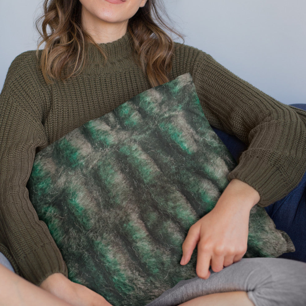 Plutus Emerald Green Plush Pelt Faux Fur Throw Pillow, 22" x 22"
