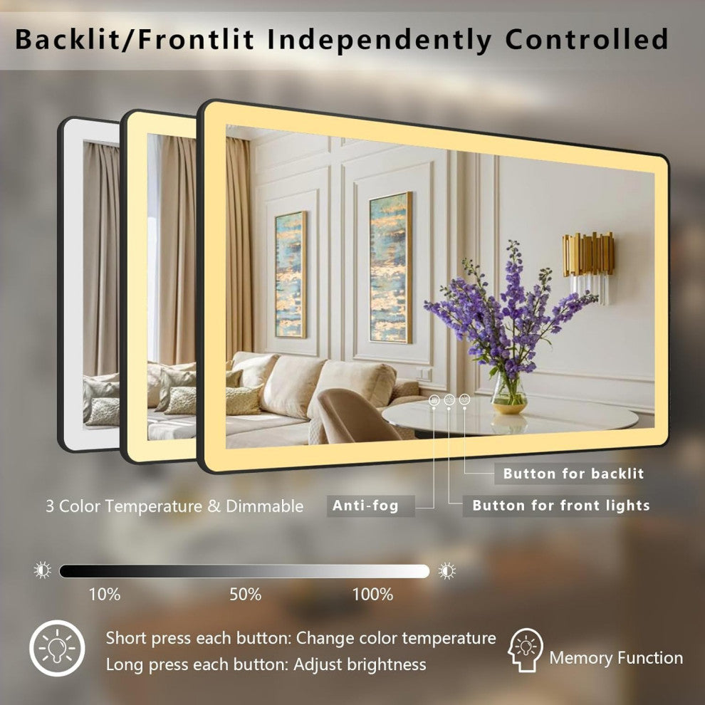 Dyconn Faucet M22 Black Frame Wall Mounted LED Bathroom Vanity Mirror, 4836