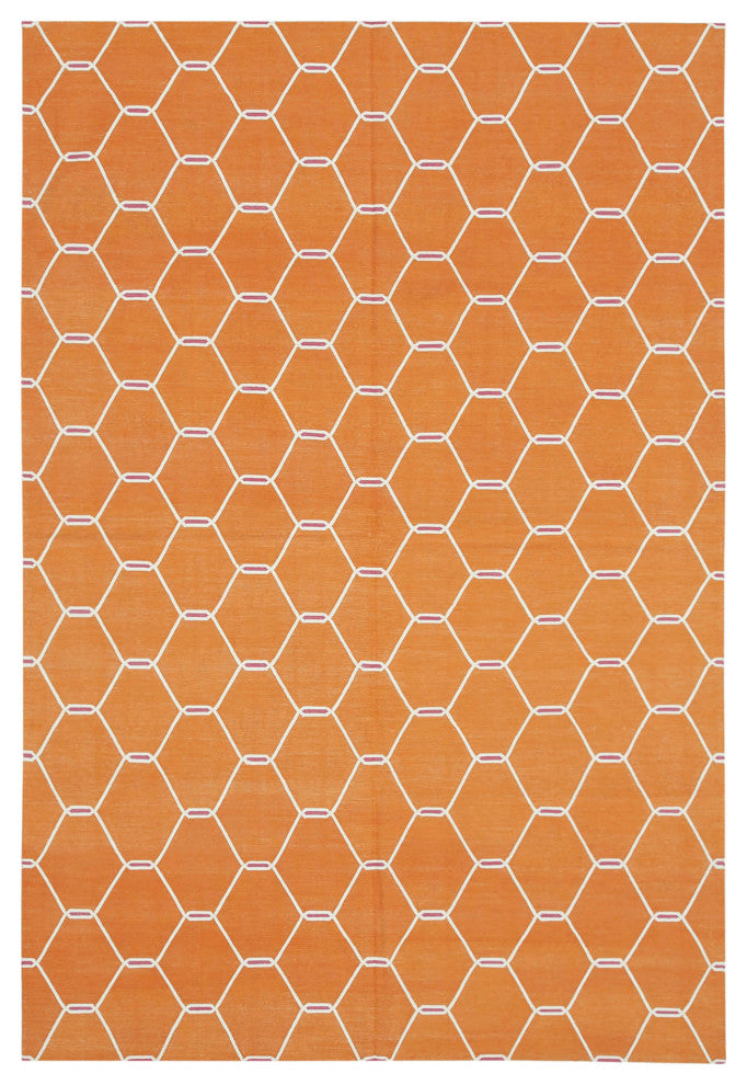 Rug N Carpet - Handmade Wool 6' 1'' x 9' 0'' Modern Design Dhurrie Kilim Rug