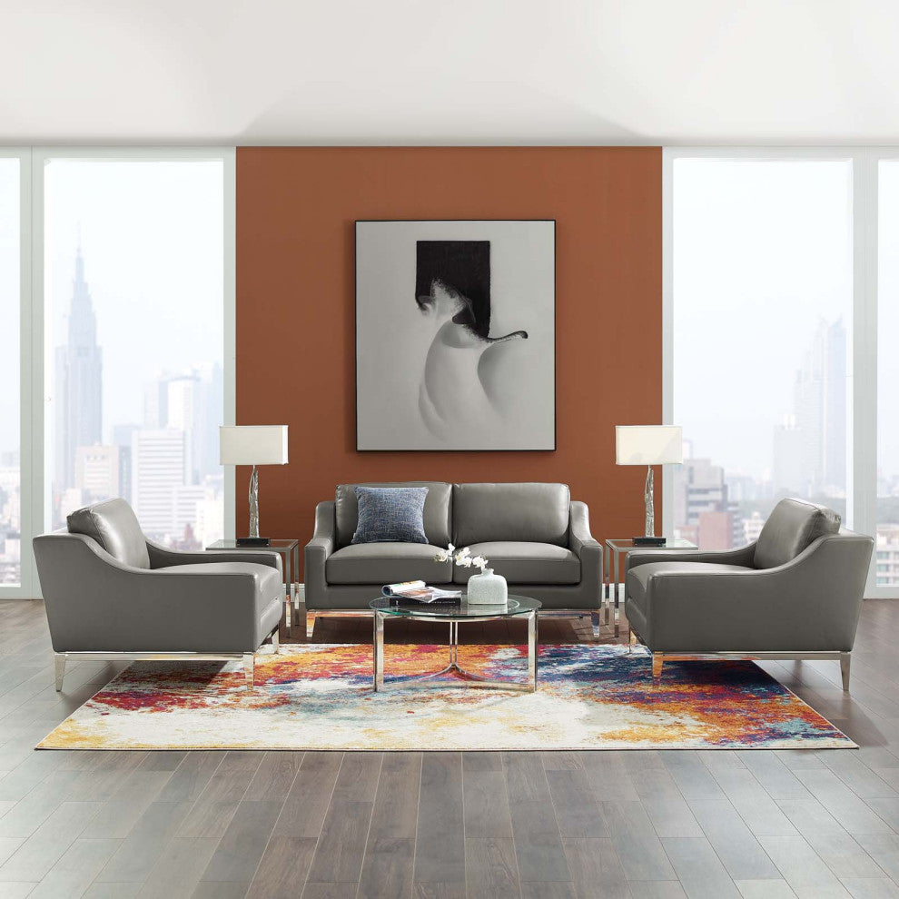 Armchair and Loveseat Sofa Set, Leather, Gray, Modern, Lounge Hospitality