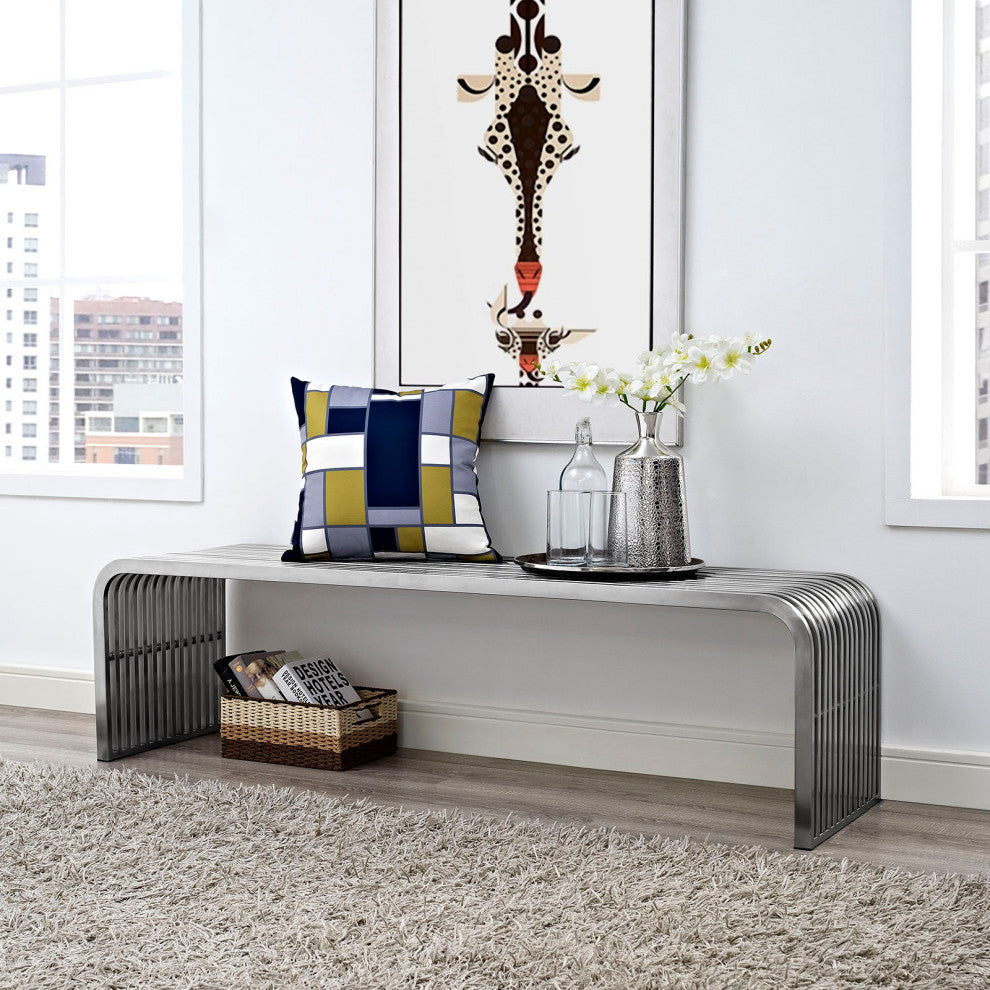 Modern Silver Pipe 60" Stainless Steel Bench