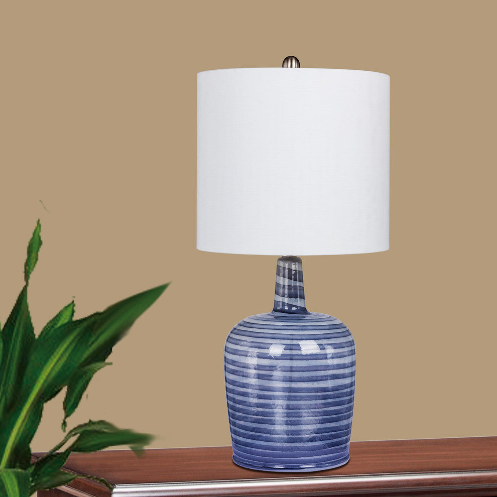 27" Bedrock Striped Jug Glass Table Lamp, Gray & White Striped