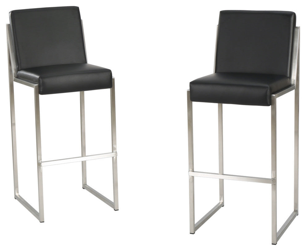 GDF Studio Velica Black Leather Bar Stools, Set of 2