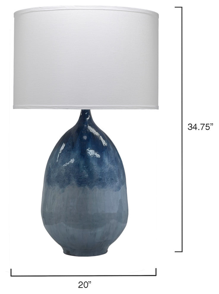 Twilight Iron Table Lamp, Blue Ombre with Drum Shade, White Linen